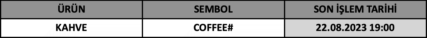 CFD Vade Sonu: COFFEE# Vade Bitimi | 18.08.2023