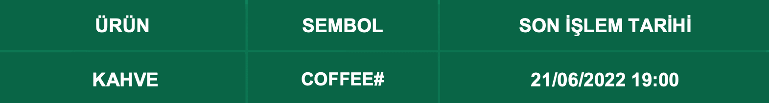 CFD Vade Sonu: COFFEE# Vade Bitimi | 17.06.2022